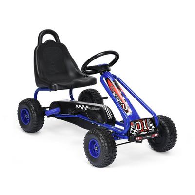 Costway 4 Wheel Pedal Powered Ride On with Adjustable Seat-Blue