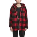 Urban Classics Women's Ladies Hooded Oversized Check Sherpa Jacket, Multicolour (Fire Red/Blk 01440), Medium