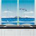 East Urban Home 2 Piece Airport Cartoon Seascape Composition Plane Flies Over Ocean w/ Shark Kitchen Curtain Set | 39 H x 55 W x 2.5 D in | Wayfair