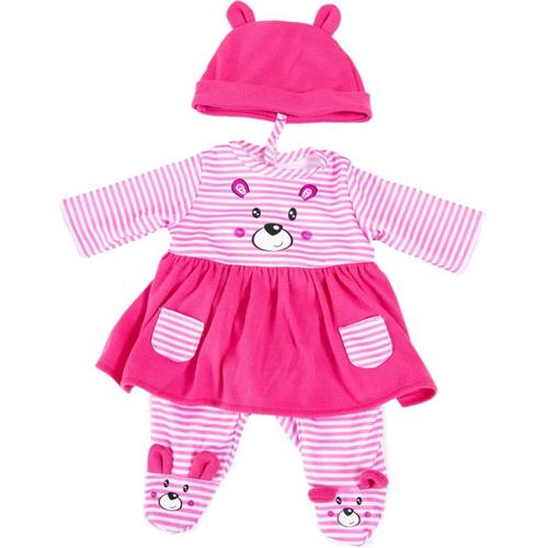 Kleider Puppen 40-46 cm: 3-tlg. - Kleid, Hose, Mütze, rosa/pink Kleinkinder