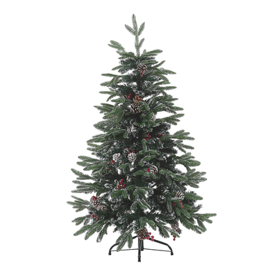 Weihnachtsbaum 120 cm Grün/ Rot Schnee bestreut mit Zapfen, Stechpalmenbeeren und Kunstschnee Weihnachtszeit/ Weihnachte