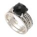 Buddha's Curls in Black,'Checkerboard Faceted Onyx Sterling Silver Cocktail Ring'