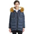 Orolay Women's Thickened Down Jacket Hooded with Faux fur Navy+Fur Trim XL