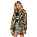 Lazzboy Women Coat Jacket Hoodie Faux Fur Leopard Print Fleece Casual Loose Fashin Newchic Fluffy Warm Parka Cardigan (M(8),Leopard)