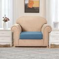 Winston Porter Stretch Textured Grid Box Cushion Armchair Slipcover Polyester in Blue | 9 H x 27.5 W x 25 D in | Wayfair