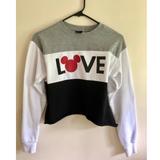 Disney Tops | Disney Love Mickey Crop Sweatshirt Top | Color: Black/White | Size: Xs