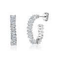 Sterling Silver Hoop Earrings Simulated Diamond baguettes Butterfly Post 24mm, Sterling Silver, Cubic Zirconia