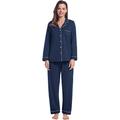 Amorbella Long Sleeve Cotton Pajamas for Women Jersey Knit Pj/Lounge Set(Navy Blue,Medium)