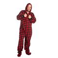 Hoodie Footed Buffalo Red Black Fleece Adult Onesie Pajama with DropSeat
