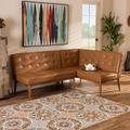 Baxton Studio Arvid Mid-Century Modern Tan Faux Leather & Walnut Brown Finished Wood 2-PC Dining Corner Sofa Bench - Wholesale Interiors BBT8051-Tan/Walnut-2PC SF Bench