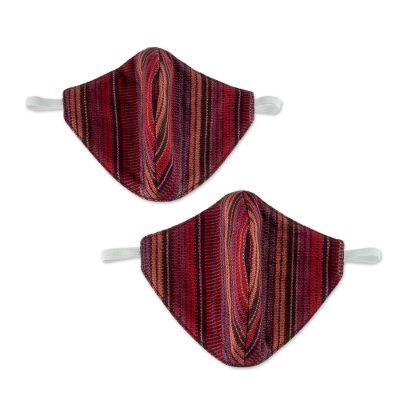 Red Mayan Dreams,'2 Handwoven Red Tones Cotton Face Masks w/ Head Straps'