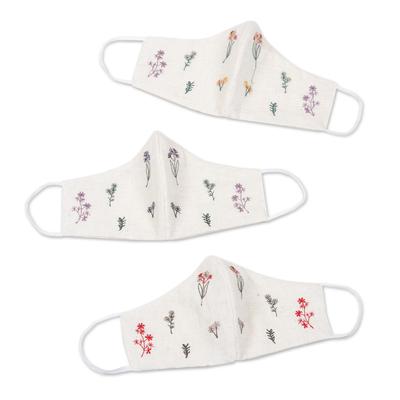 Floral Dainties,'Dainty Flower Embroidered Cotton Face Masks Set of 3'