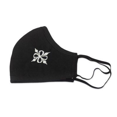 Pempamsie in White,'Black Adrinka Pempamsie Face Mask with Elastic Ear Loops'