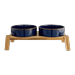 Indigo Ceramic & Wood Elevated Double Diner for Dogs, 3.8 Cup, Medium, Blue