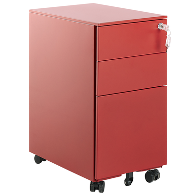 Aktenschrank Rot Metall Modern Praktisch Multifunktional Verschließbar 3 Schubladen Arbeitszimmer