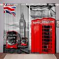 London Curtains for Bedroom Living Room Red Phone Booth Printed Curtains for Kids Adults Romantic Britain Cityscape Windows Drapes Luxury Soft Room Decoration,W46*L72