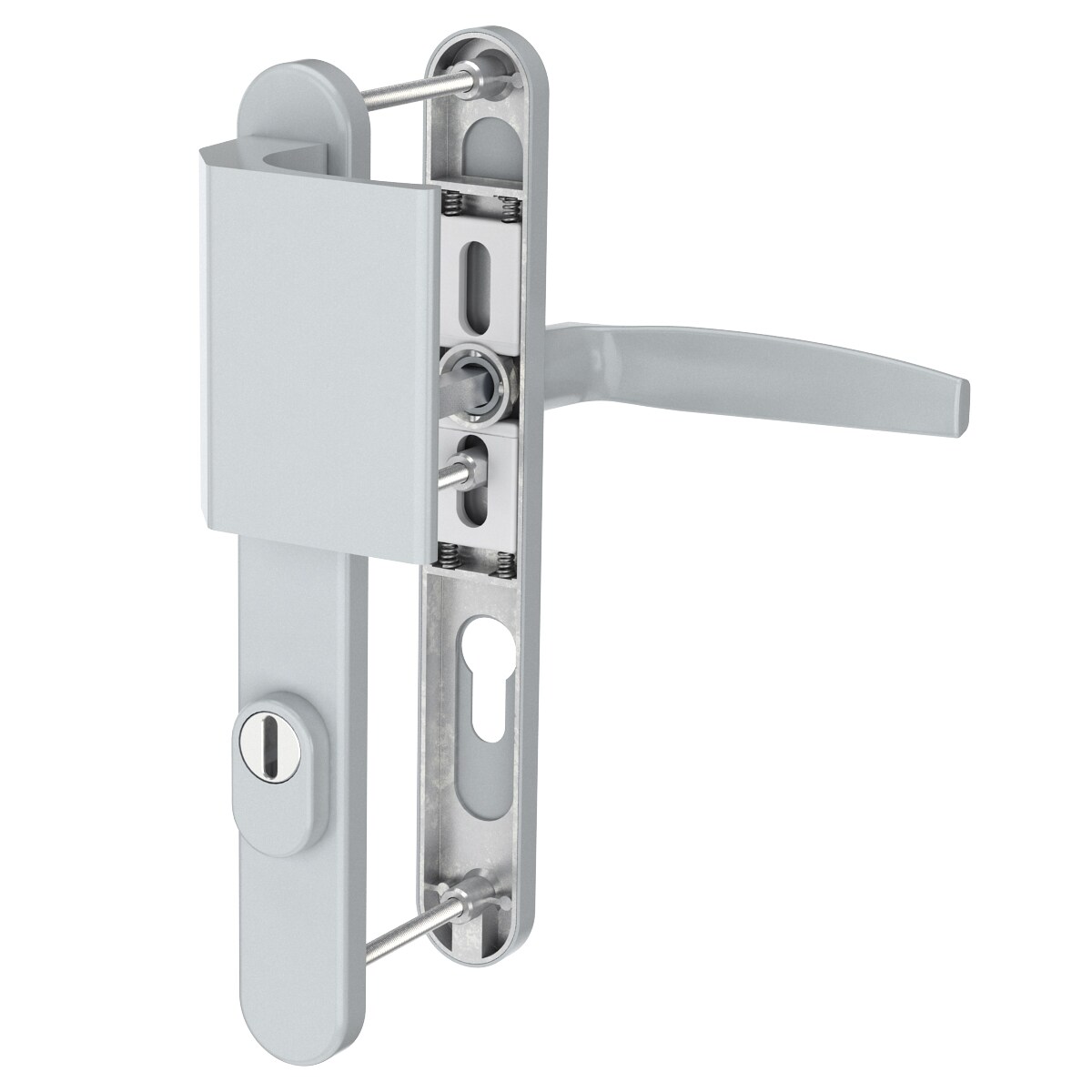 MS Beschläge PZ Schmalrahmengarnitur 92mm Silber Kernziehschutz Stossgriff/Drücker TS 71-86mm Image