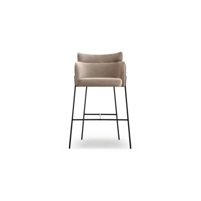 Barhocker BARON - Barhocker, Samt in Taupe & schwarzes Metall, H80 Image