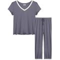 95% Bamboo Lounge Set Women Summer Short Sleeve Cooling Ultra Soft Moisture Wicking V-Neck Long Pants Pyjamas/PJs/Sleepwear Sets (Dark Grey, S)