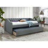 Three Posts™ Kirksey Twin Daybed w/ Trundle Upholstered/Polyester in Brown/Gray | 33.3 H x 81 W x 41.3 D in | Wayfair