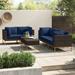 Joss & Main Savion 6 Piece Rattan Sectional Seating Group Synthetic Wicker/All - Weather Wicker/Wicker/Rattan in Blue/Yellow | Outdoor Furniture | Wayfair