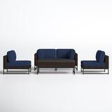 Joss & Main Savion 5 Piece Rattan Sectional Seating Group w/ Cushions Synthetic Wicker/All - Weather Wicker/Wicker/Rattan in Blue/Brown | Outdoor Furniture | Wayfair