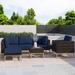 Joss & Main Savion 8 Piece Sectional Seating Group w/ Cushions Synthetic Wicker/All - Weather Wicker/Wicker/Rattan in Blue/Yellow | Outdoor Furniture | Wayfair