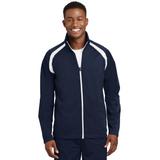 Sport-Tek JST90 Tricot Track Jacket in True Navy Blue/White size Small | Polyester