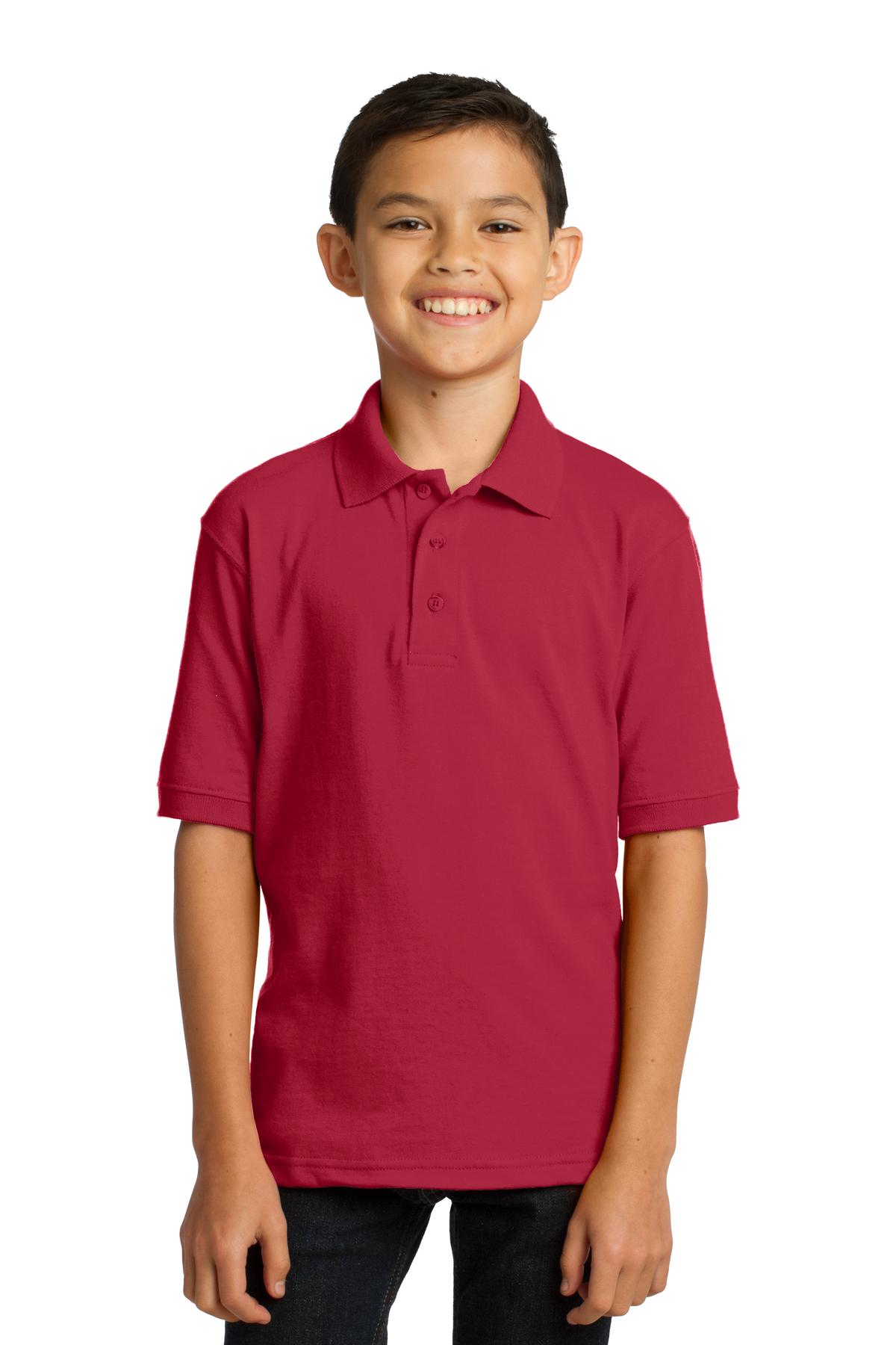 Port & Company KP55Y Youth Core Blend Jersey Knit Polo Shirt in Red size Medium | Cotton Polyester