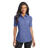 Port Authority L659 Women's Short Sleeve SuperPro Oxford Shirt in Navy Blue size 4XL | Cotton/Polyester Blend