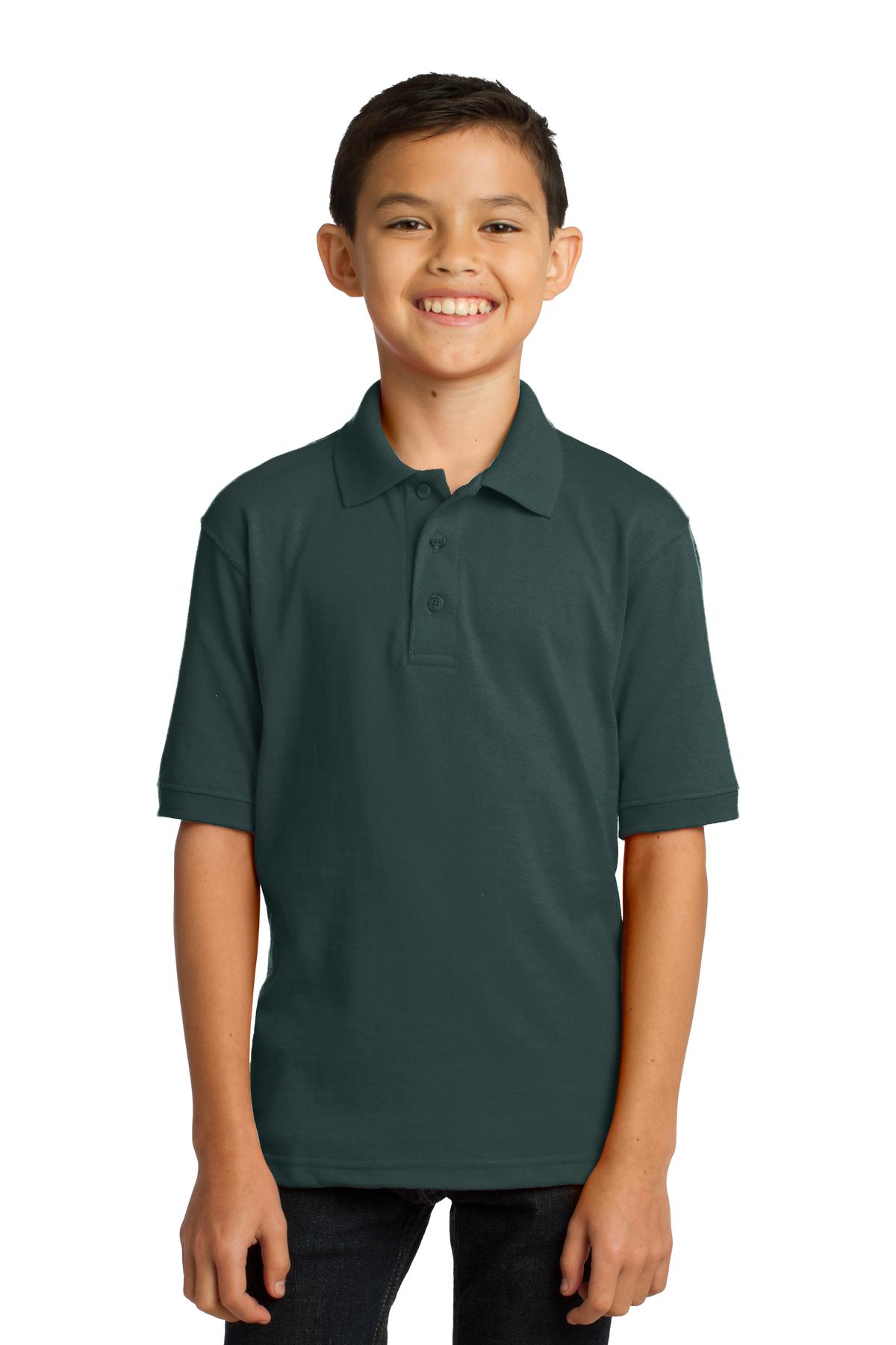 Port & Company KP55Y Youth Core Blend Jersey Knit Polo Shirt in Dark Green size XL | Cotton Polyester