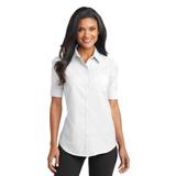 Port Authority L659 Women's Short Sleeve SuperPro Oxford Shirt in White size Small | Cotton/Polyester Blend