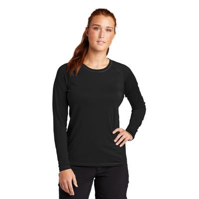 Sport-Tek LST470LS Athletic Women's Long Sleeve Rashguard Top in Black size XS | Polyester/Spandex Blend