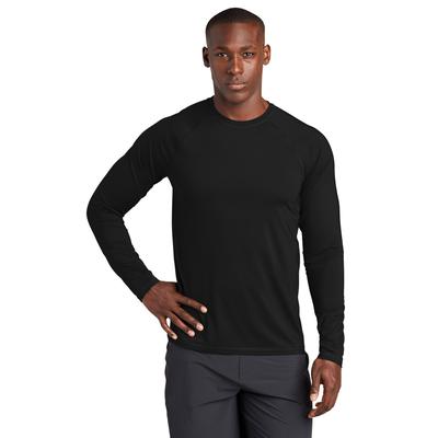 Sport-Tek ST470LS Athletic Long Sleeve Rashguard Top in Black size XL | Polyester/Spandex Blend