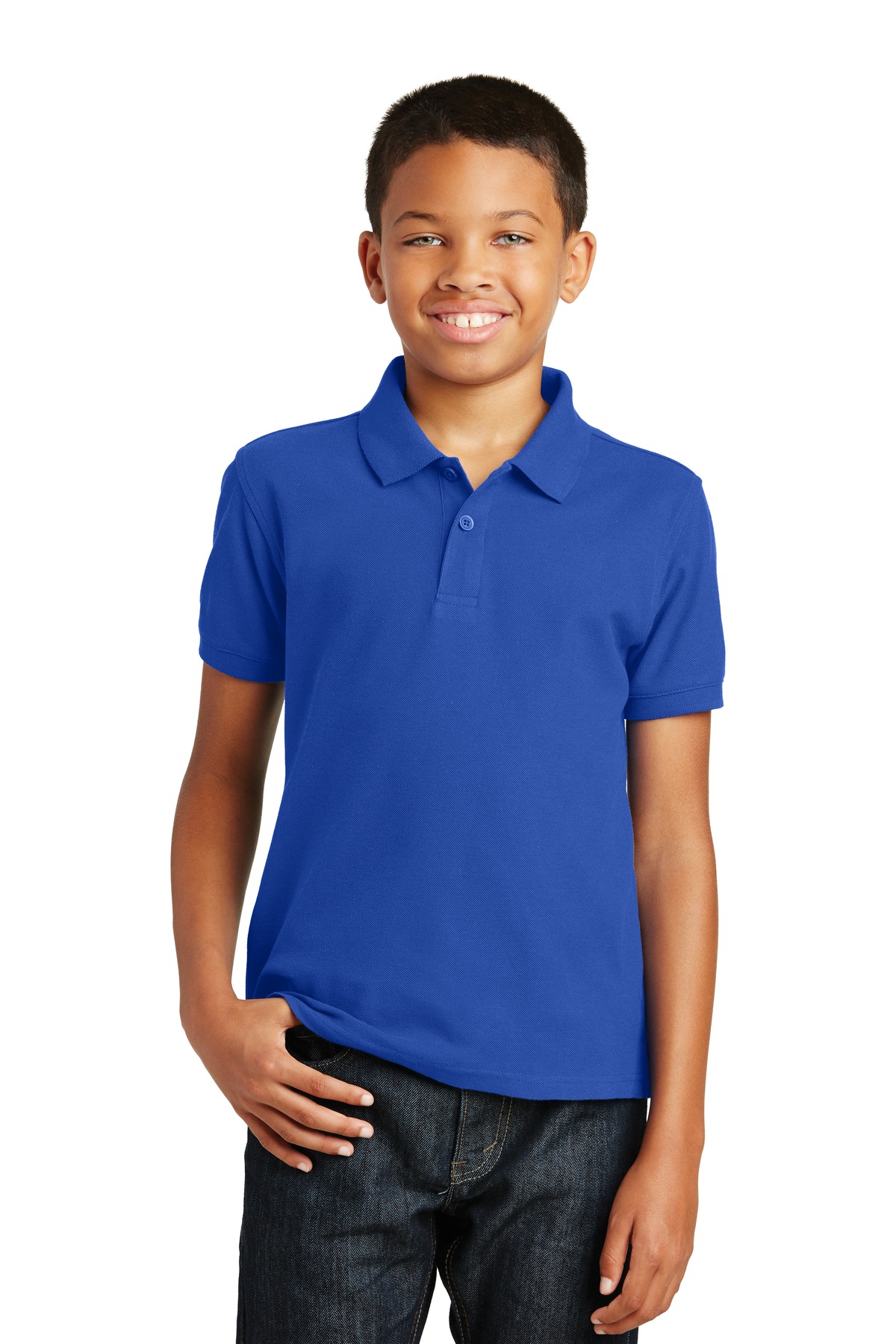 Port Authority Y100 Youth Core Classic Pique Polo Shirt in True Royal Blue size XS | Cotton Blend