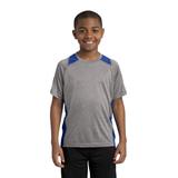 Sport-Tek YST361 Youth Heather Colorblock Contender Top in Vintage Heather/True Royal Blue size Large | Polyester