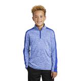 Sport-Tek YST397 Youth PosiCharge Electric Heather Colorblock 1/4-Zip Pullover T-Shirt in True Royal Blue Electric/True size XS | Polyester