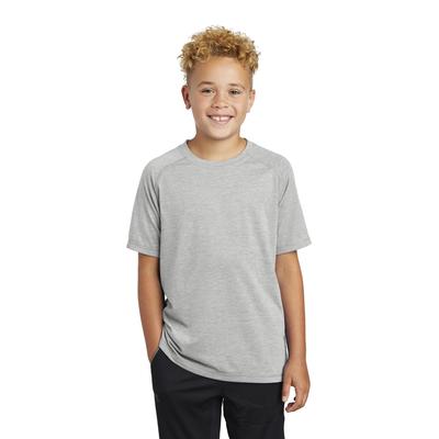 Sport-Tek YST400 Youth PosiCharge Tri-Blend Wicking Raglan Top in Light Grey Heather size Large | Triblend