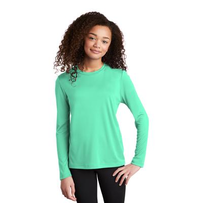 Sport-Tek YST420LS Youth Posi-UV Pro Long Sleeve Top in Bright Seafoam size XS | Polyester