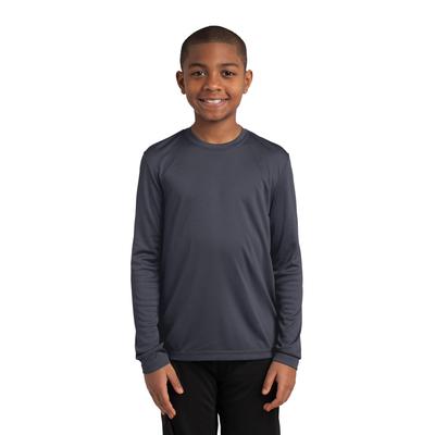 Sport-Tek YST350LS Youth Long Sleeve PosiCharge Competitor Top in Iron Grey size Medium | Polyester