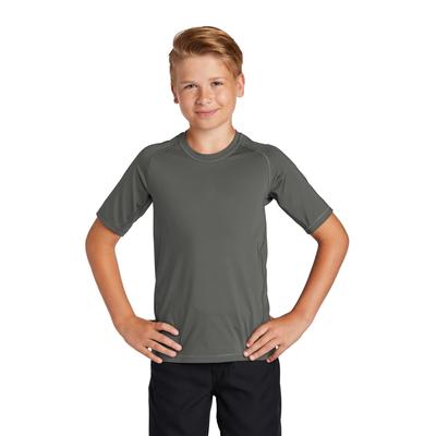 Sport-Tek YST470 Athletic Youth Rashguard Top in Dark Smoke Grey size XL | Polyester/Spandex Blend