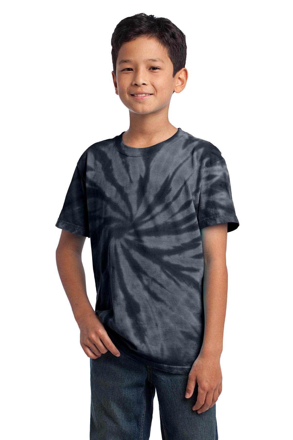Port & Company PC147Y Youth Tie-Dye Top in Black size Large | Cotton
