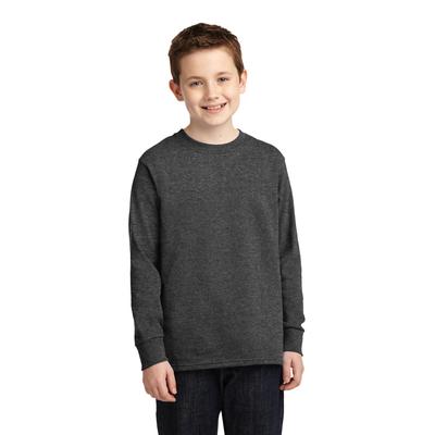 Port & Company PC54YLS Youth Long Sleeve Core Cotton Top in Dark Heather Grey size Small