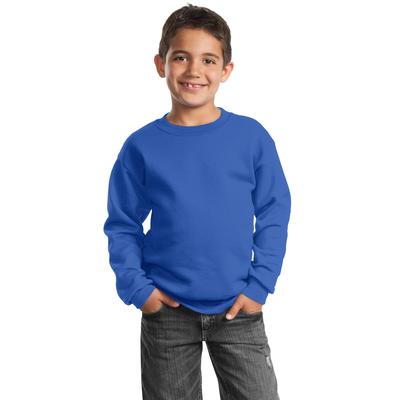 Port & Company PC90Y Youth Core Fleece Crewneck Sweatshirt in Royal Blue size Small | Cotton/Polyester Blend