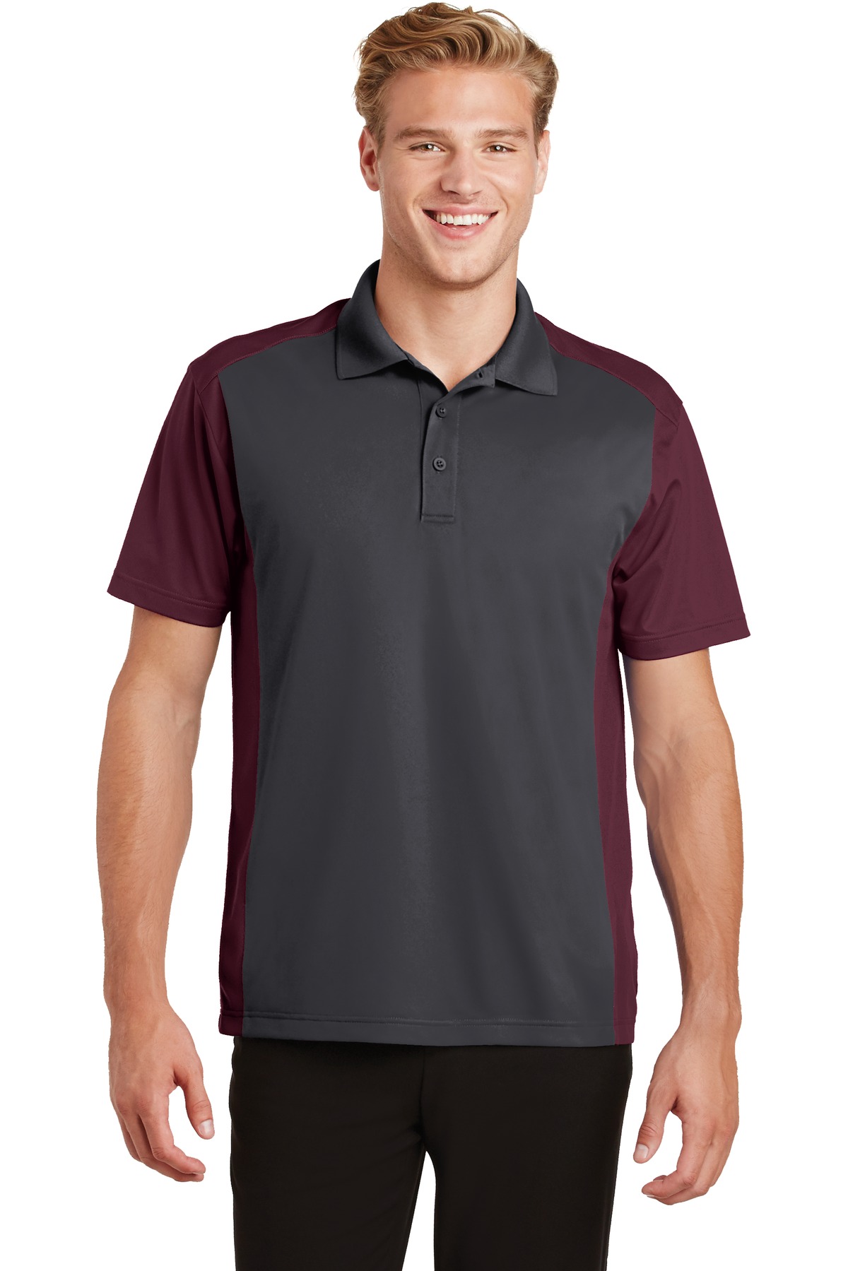 Sport-Tek ST652 Colorblock Micropique Sport-Wick Polo Shirt in Iron Gray/Maroon size Large | Polyester