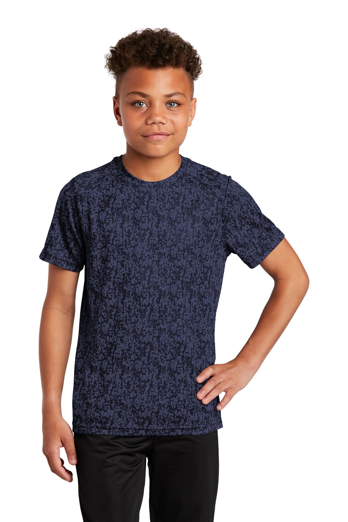 Sport-Tek YST460 Youth Digi Camo Top in True Navy Blue size Medium | Polyester