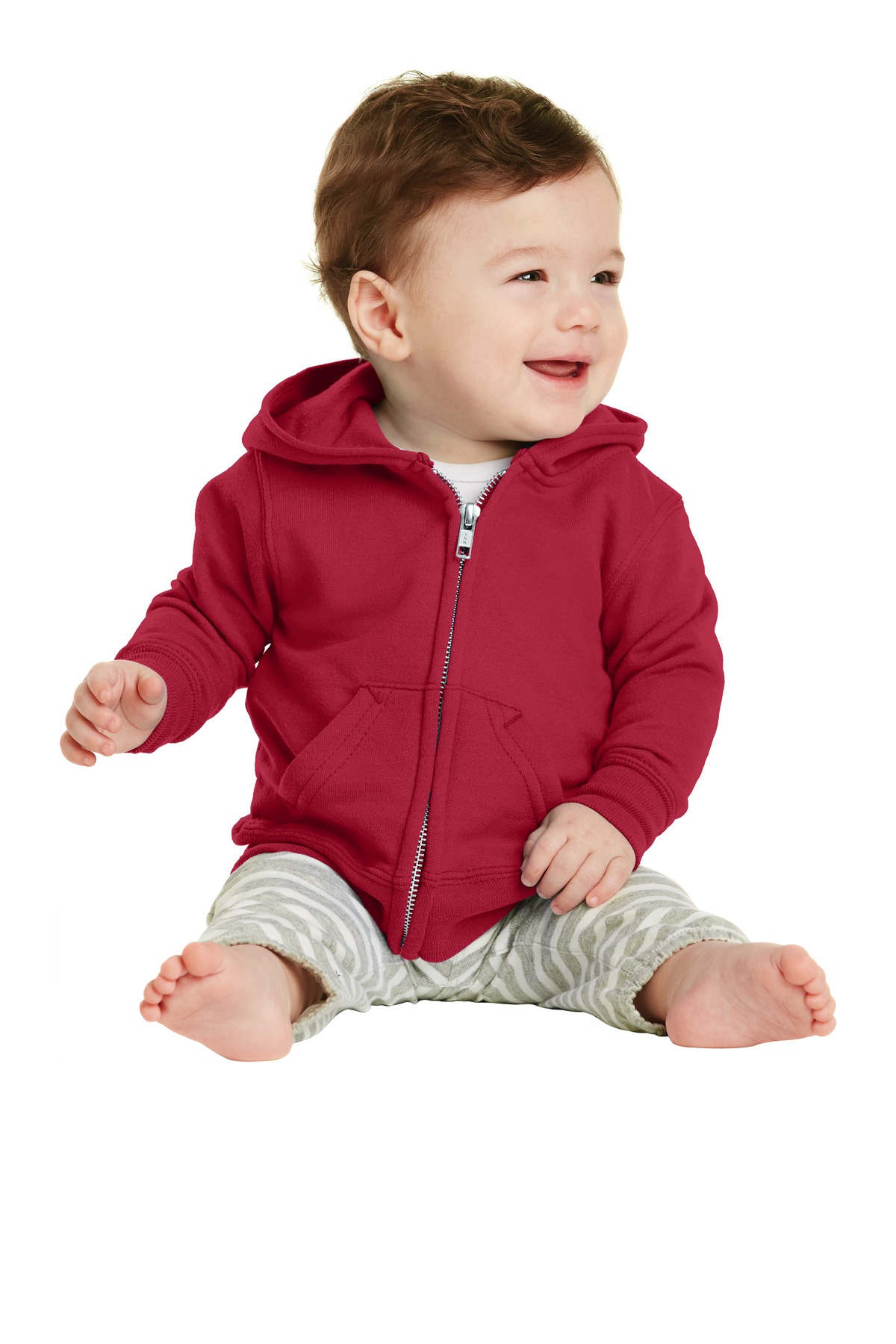 Port & Company CAR78IZH Infant Core Fleece Full-Zip Hooded Sweatshirt in Red size 12M
