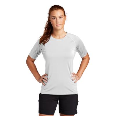 Sport-Tek LST470 Athletic Women's Rashguard Top in White size XL | Polyester/Spandex Blend