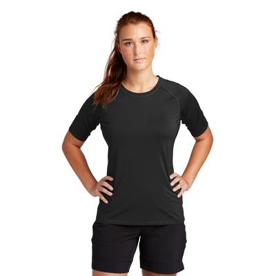 Sport-Tek LST470 Athletic Women's Rashguard Top in Black size XL | Polyester/Spandex Blend