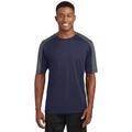 Sport-Tek ST354 PosiCharge Competitor Sleeve-Blocked Top in True Navy Blue/Iron Grey size Large | Polyester